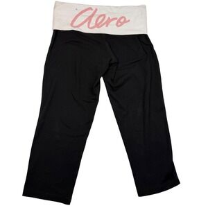 AERO Aeropostale Y2K Womens Small Black Capri Leggings Foldover Low Rise Cropped